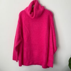Zara hot neon pink turtleneck knot sweater in size Small. Oversized fit.